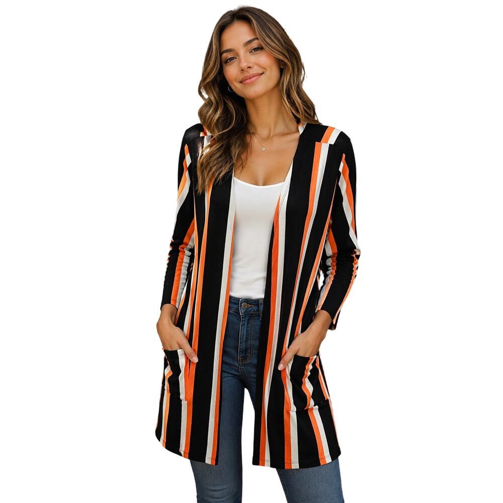 NWT lularoe sz L Caroline haloween orange striped pocket tunic open cardigan NEW